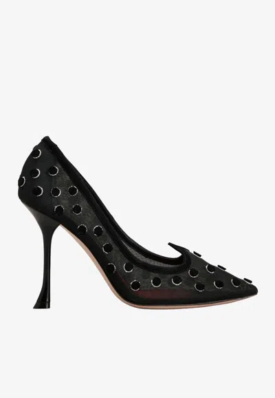 Roger Vivier I Love Polka Dot 85 Mesh Pumps In Black