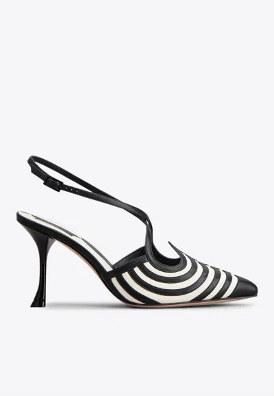 Roger Vivier I Love Slingback 85 Pumps In Striped Leather In Monochrome