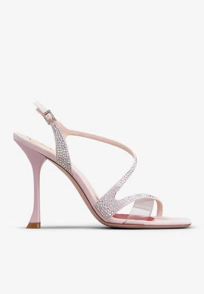 Roger Vivier I Love Vivier 100 Crystal Embellished Sandals In Pink