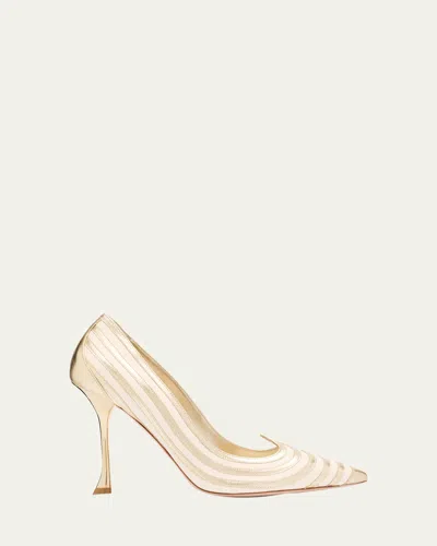 Roger Vivier I Love Vivier Bicolor Silk Leather Pumps In Oro Chiaro Cire