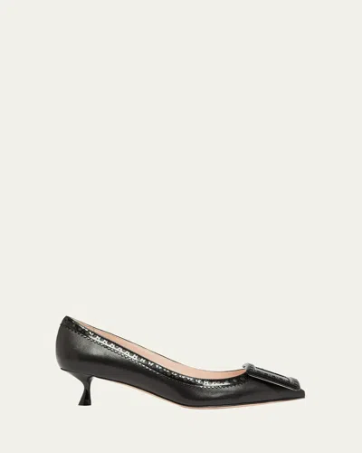 Roger Vivier I Love Vivier Mixed Leather Kitten Pumps In Nero