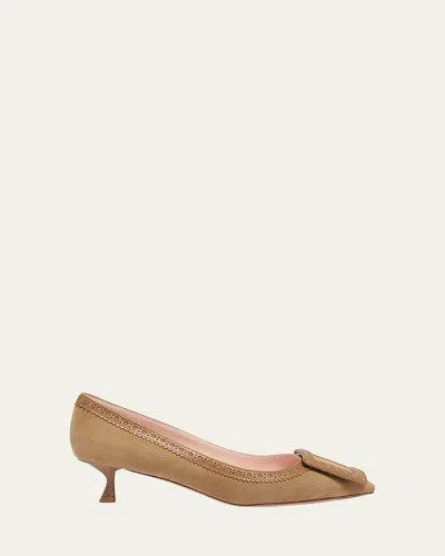 Roger Vivier I Love Vivier Mixed Leather Kitten Pumps In Tabacco