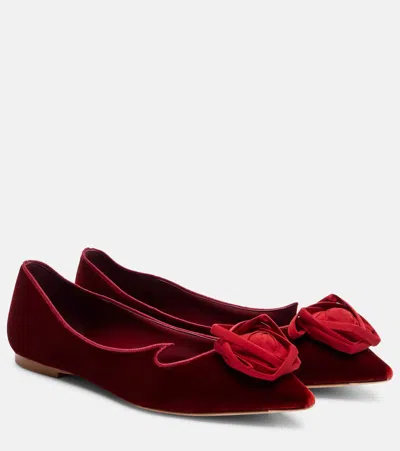 Roger Vivier I Love Vivier Rose Velvet Ballet Flats In Red