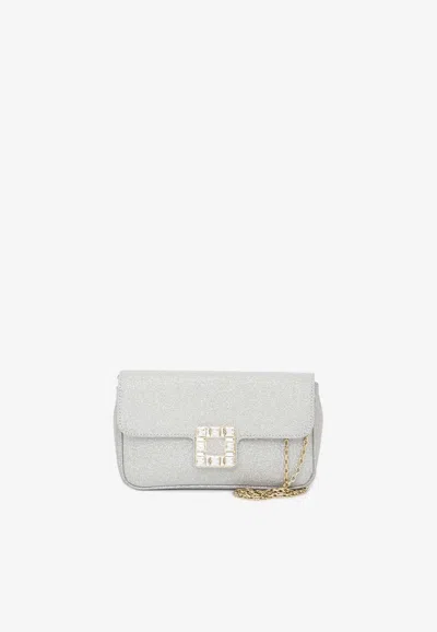 Roger Vivier Jeu De Fille Glittered Clutch In Silver