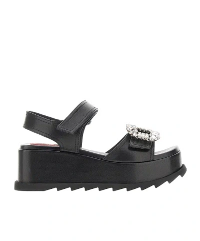 ROGER VIVIER SLIDY VIV' WEDGE SANDALS IN LEATHER