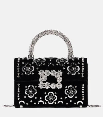 Roger Vivier Jewel Efflorescence Velvet Tote Bag In Black