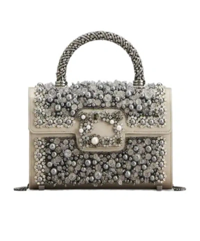 Roger Vivier Jewel Efflorescence Mini Bag In Satin In Gray
