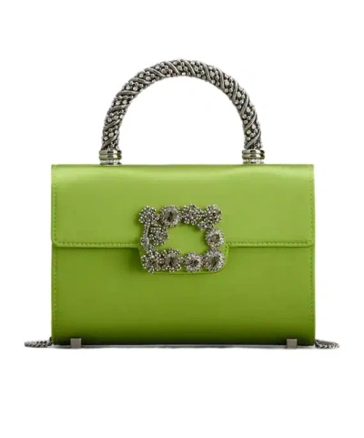 Roger Vivier Jewel Efflorescence Mini Bag In Satin In Green