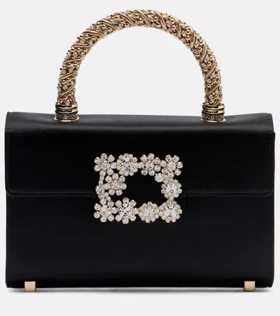 Roger Vivier Jewel Efflorescence Mini Satin Top-handle Bag In Black