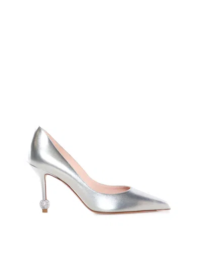 Roger Vivier 85 Jewel Heel Pumps In Metallic Leather In Silver