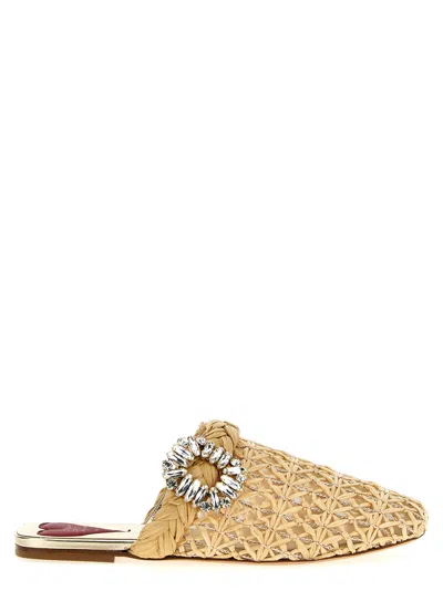 Roger Vivier Jewel-embellished Woven Raffia Mule In Beige