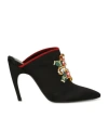 Roger Vivier Black Satin Crystals Embellished Mules In Animal Print