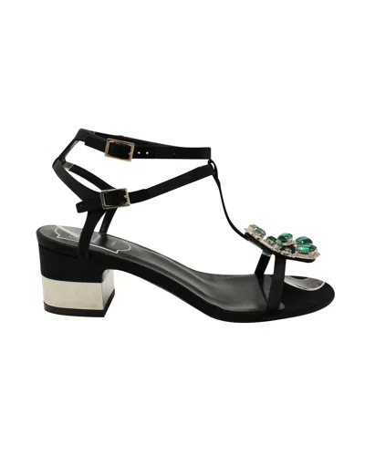 Roger Vivier Jewels Crown High Heel Sandals In Black Satin