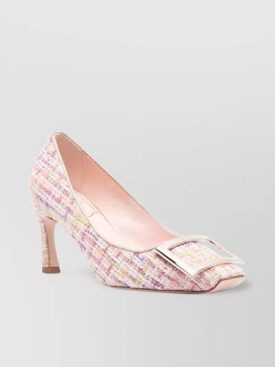 Roger Vivier Knitted Pumps With Square Buckle And Pointed Toe In Pink