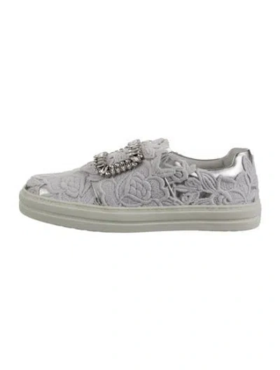 Pre-owned Roger Vivier Lace Pattern Crystal Embellishments Sneakers W/ Tags In Silver