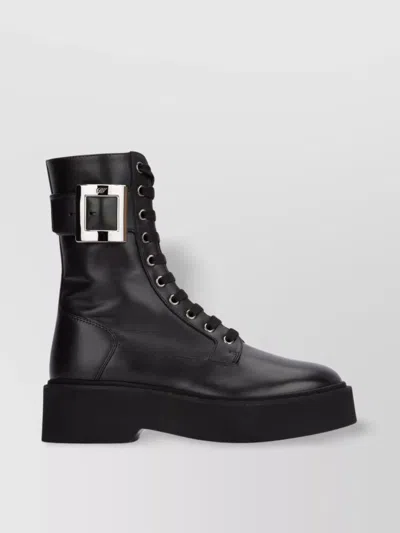 ROGER VIVIER LACE-UP ANKLE BOOTS BUCKLE DETAIL