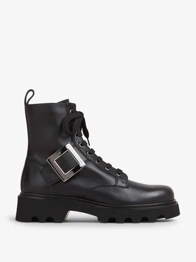 Roger Vivier Lace-up Buckle Boots In Black