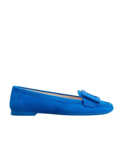 Roger Vivier Lacquered Buckle Loafers  In Suede In Blue