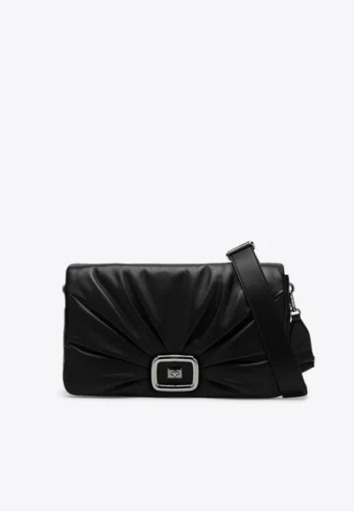Roger Vivier Large Viv' Choc Leather Shoulder Bag In Black