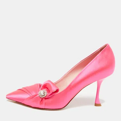 Pre-owned Roger Vivier Lavalliere Size 36 Neon Pink Satin Pumps