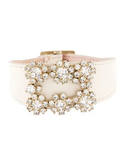 Pre-owned Roger Vivier Leather And Crystal Efflorescence Wrap Bracelet In White