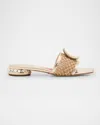 Roger Vivier Leather & Raffia Jewel Slide Mules In Naturale