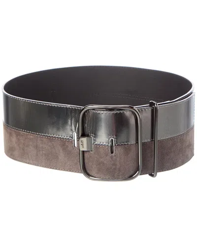 Roger Vivier Leather & Suede Belt In Silver