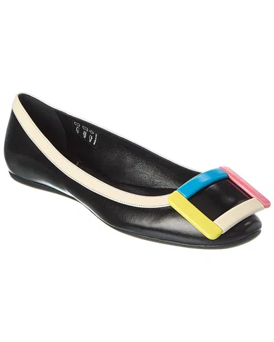 Roger Vivier Leather Ballet Flat In Black