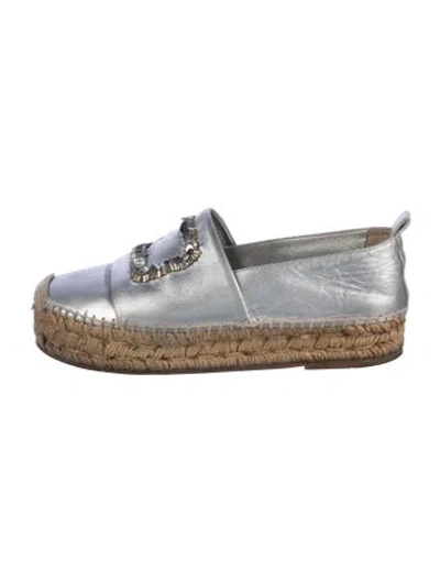 Pre-owned Roger Vivier Leather Beaded Accents Espadrilles In Silver
