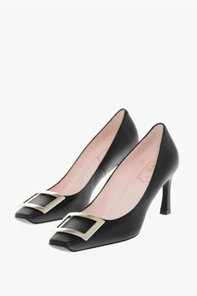 Roger Vivier Leather Belle Pumps With Front Buckle 7cm In Black