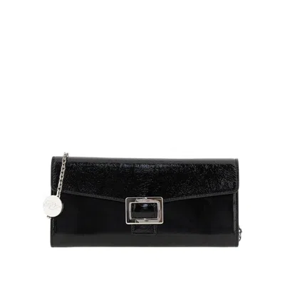 Roger Vivier Leather 'belle Vivier' Clutch In Black