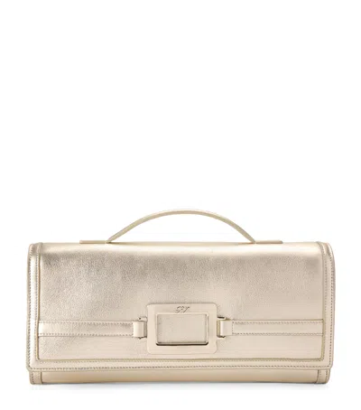 Roger Vivier Leather Belle Vivier Clutch Bag In Gold