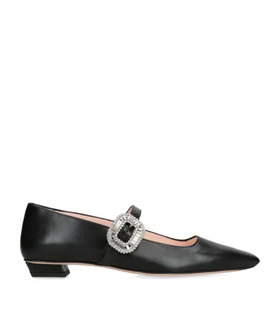Roger Vivier Leather Belle Vivier Mary Jane Flats In Black