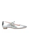 Roger Vivier Belle Vivier Metallic Leather Crystal Buckle Mary Jane Ballerina Flats In Silver