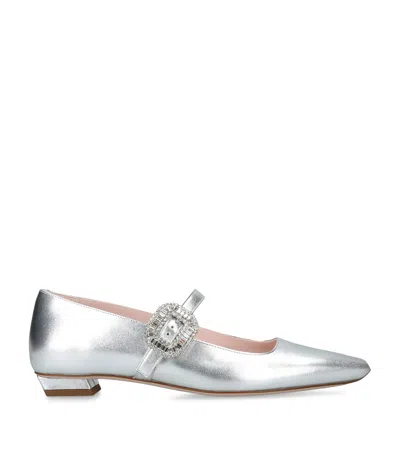 Roger Vivier Leather Belle Vivier Mary Janes In Silver