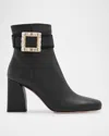 ROGER VIVIER LEATHER BUCKLE ANKLE BOOTIES