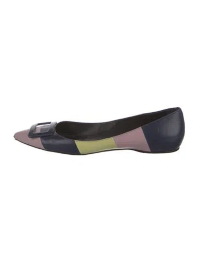 Pre-owned Roger Vivier Leather Colorblock Pattern Flats In Blue