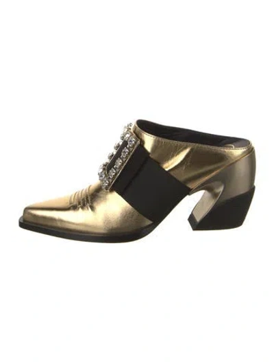 Pre-owned Roger Vivier Leather Colorblock Pattern Mules In Gold