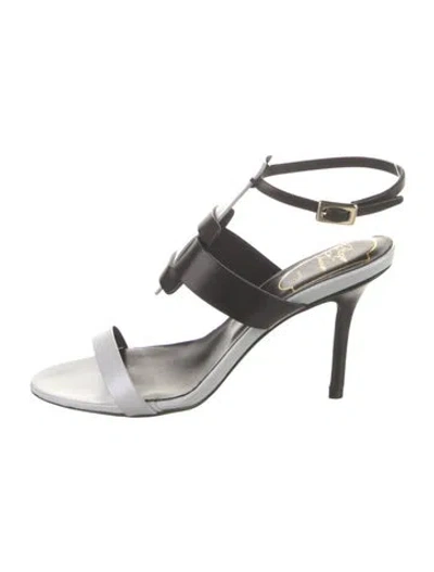 Pre-owned Roger Vivier Leather Colorblock Pattern Sandals In Black