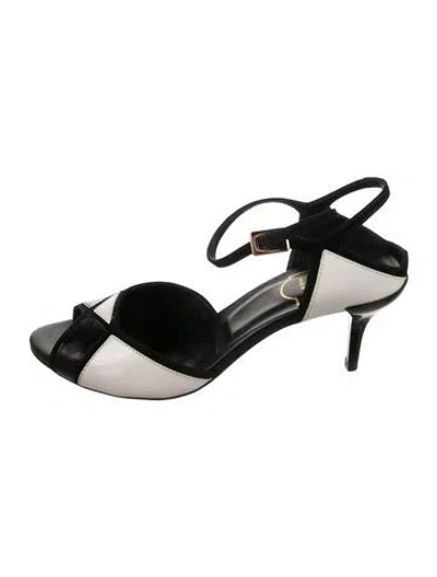 Pre-owned Roger Vivier Leather Colorblock Pattern Sandals In Black