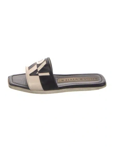 Pre-owned Roger Vivier Leather Colorblock Pattern Slides In Black