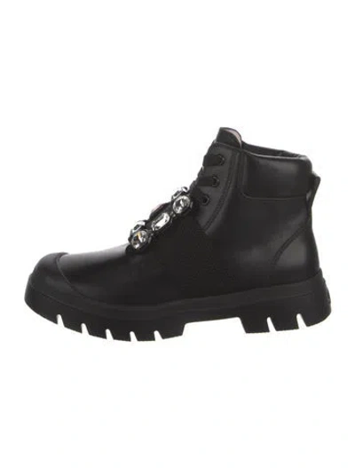 Pre-owned Roger Vivier Leather Combat Boots In Black