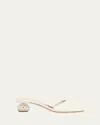 Roger Vivier Leather Crystal-dome Heel Slide Sandals In Cire