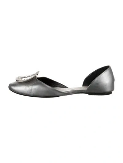 Pre-owned Roger Vivier Leather Crystal Embellishments Ballet Flats In Metallic/silver