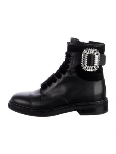 Pre-owned Roger Vivier Leather Crystal Embellishments Combat Boots In Multi
