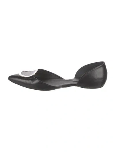 Pre-owned Roger Vivier Leather Crystal Embellishments D'orsay Flats In Black