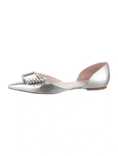 Pre-owned Roger Vivier Leather Crystal Embellishments D'orsay Flats In Silver