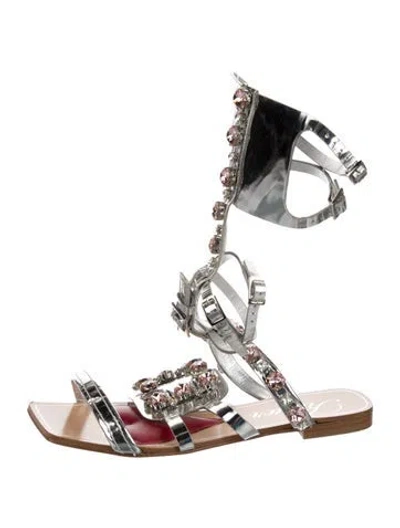 Pre-owned Roger Vivier Leather Crystal Embellishments Gladiator Sandals