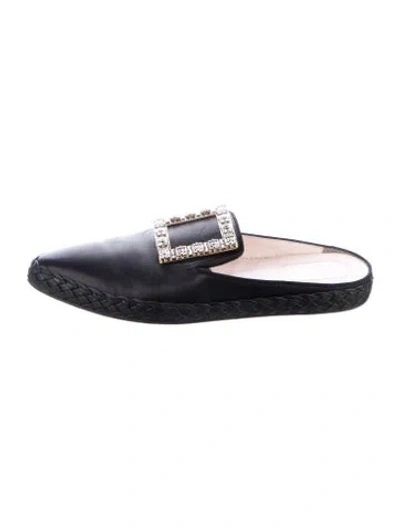 Pre-owned Roger Vivier Leather Crystal Embellishments Mules In Black