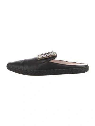 Pre-owned Roger Vivier Leather Crystal Embellishments Mules In Black